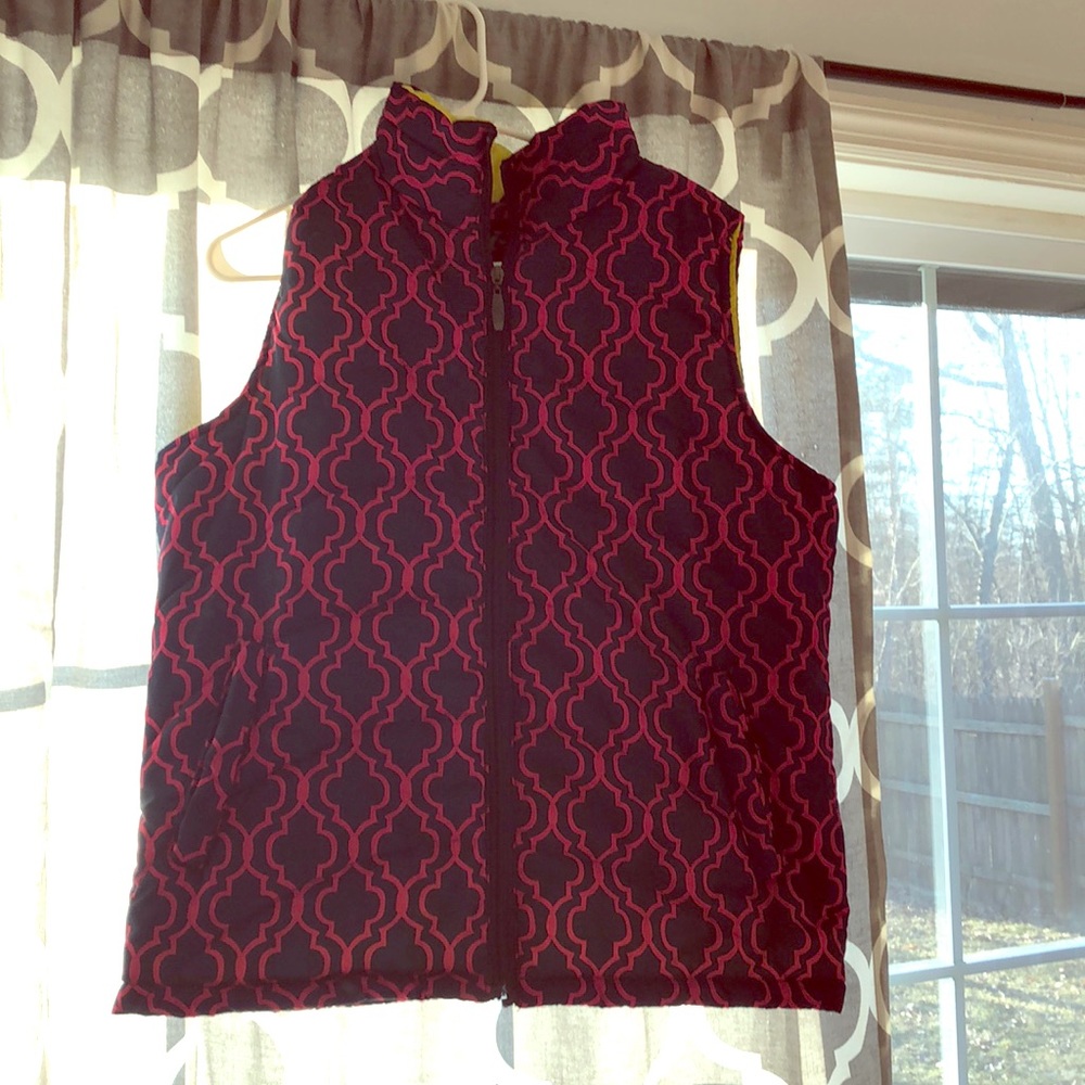 Moroccan print pink with blue background.